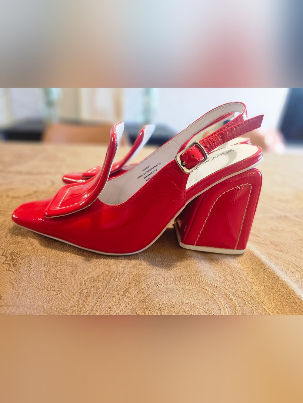 JEFFREY CAMPBELL ‘PICASSO’ SLINGBACK PUMP WITH CHUNKY HEEL 4’’Color Red - Picture 2 of 7